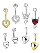 Piercing do pupka z 18K zlata s činkou, 4 ks, chirurgická oceľ 14G, srdiečko so zirkónom, vodeodolný, hyposenzitívny, pokovovaný...