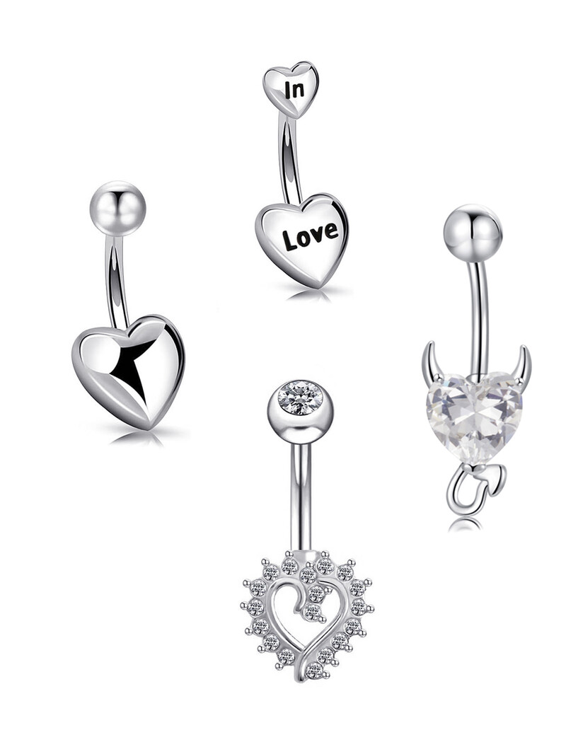 Piercing do pupka z 18K zlata s činkou, 4 ks, chirurgická oceľ 14G, srdiečko so zirkónom, vodeodolný, hyposenzitívny, pokovovaný...