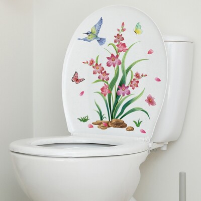 Plante de apă Frunze Autocol de toaletă Autocolant de perete de baie Broaște țestoase WC Autocolante murale autoadezive Decalcomanii pentru decorarea casei