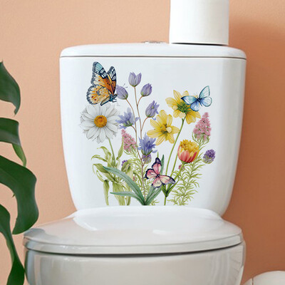 Plante de apă Frunze Autocol de toaletă Autocolant de perete de baie Broaște țestoase WC Autocolante murale autoadezive Decalcomanii pentru decorarea casei