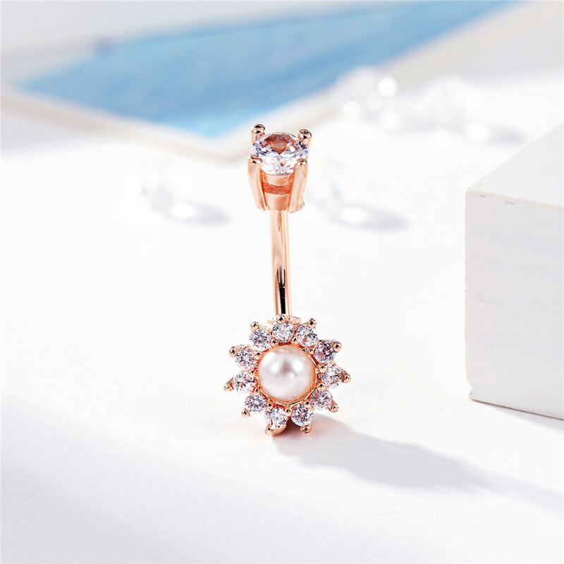 Biserni prstenovi za pupak Ružičasto zlatne naušnice za pupak Žene Djevojke Ružičasti gotički nakit 14G Uteg za piercing od kirurškog čelika