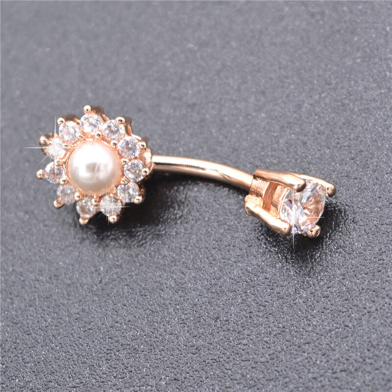 Biserni prstenovi za pupak Ružičasto zlatne naušnice za pupak Žene Djevojke Ružičasti gotički nakit 14G Uteg za piercing od kirurškog čelika