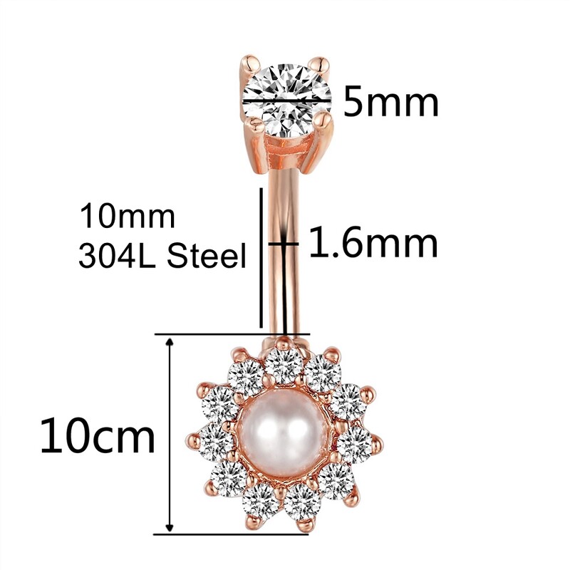 Biserni prstenovi za pupak Ružičasto zlatne naušnice za pupak Žene Djevojke Ružičasti gotički nakit 14G Uteg za piercing od kirurškog čelika