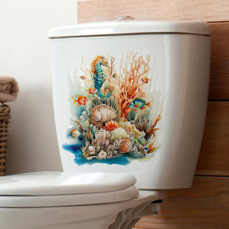 T743#Underwater World Sticker de perete Baie WC Decor Living Dulap Decor Home Decor Decals Înfrumusețează Mural autoadeziv