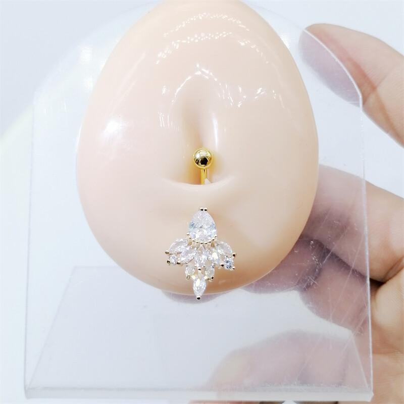 Prabangūs krištoliniai cirkonio sagos žiedai 14G 10mm nerūdijančio plieno strypas, bambos auskarų vėrimas moterims, papuošalai kūnui aukso sidabro spalva