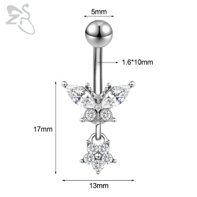 Piercing do pupka z nehrdzavejúcej ocele s motýľom a srdcom, 14G, ružovo-zlatý, s motýľom a srdcom, piercing do pupka.