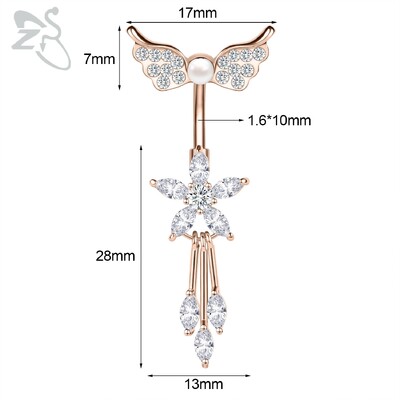 Piercing do pupka z nehrdzavejúcej ocele s motýľom a srdcom, 14G, ružovo-zlatý, s motýľom a srdcom, piercing do pupka.
