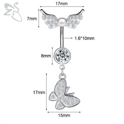 Piercing do pupka z nehrdzavejúcej ocele s motýľom a srdcom, 14G, ružovo-zlatý, s motýľom a srdcom, piercing do pupka.