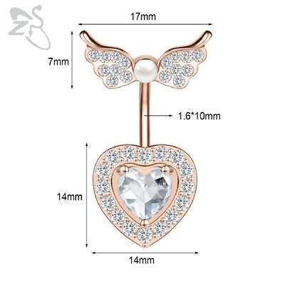 Piercing do pupka z nehrdzavejúcej ocele s motýľom a srdcom, 14G, ružovo-zlatý, s motýľom a srdcom, piercing do pupka.