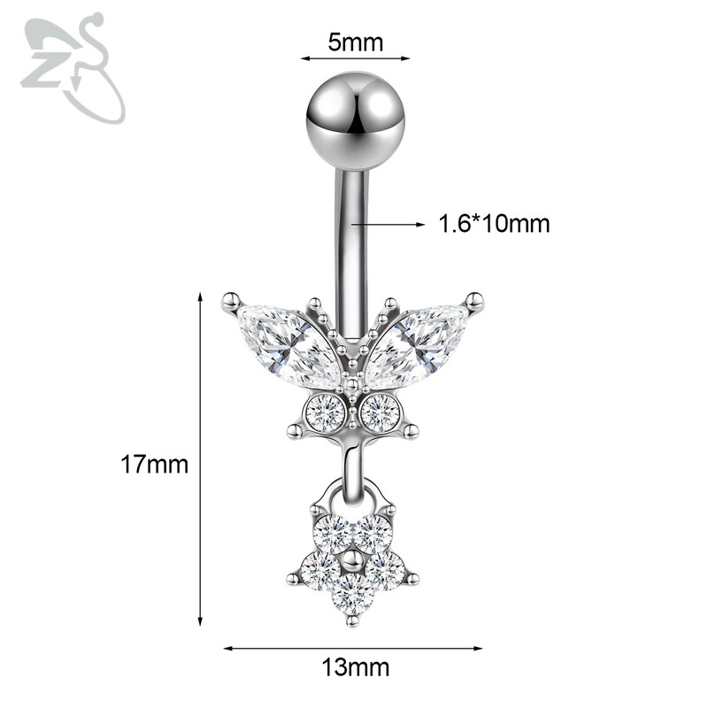 Piercing do pupka z nehrdzavejúcej ocele s motýľom a srdcom, 14G, ružovo-zlatý, s motýľom a srdcom, piercing do pupka.