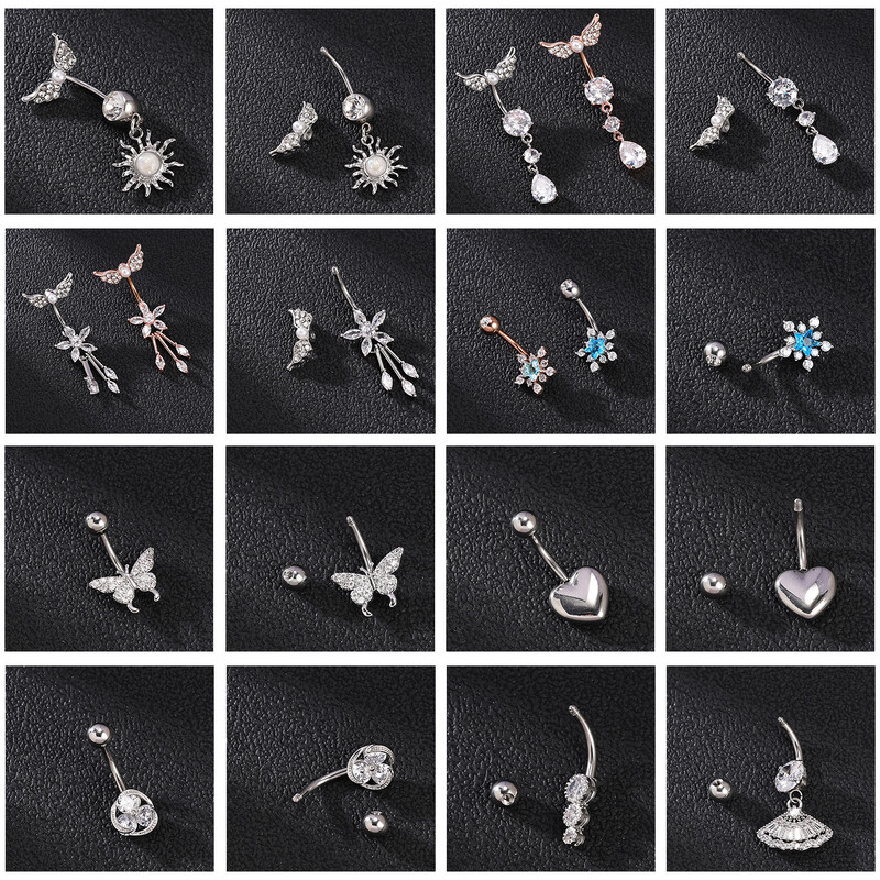 Piercing do pupka z nehrdzavejúcej ocele s motýľom a srdcom, 14G, ružovo-zlatý, s motýľom a srdcom, piercing do pupka.