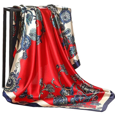 Şaluri populare Europa şi America Bandane de modă Nouă imprimare Cremă solară 90X90CM Batista Four Seasons Esarfe de mătase pătrate de lux