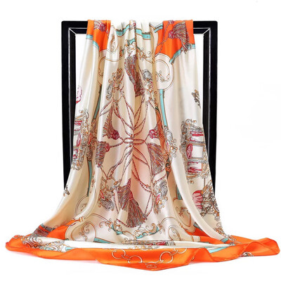 Şaluri populare Europa şi America Bandane de modă Nouă imprimare Cremă solară 90X90CM Batista Four Seasons Esarfe de mătase pătrate de lux