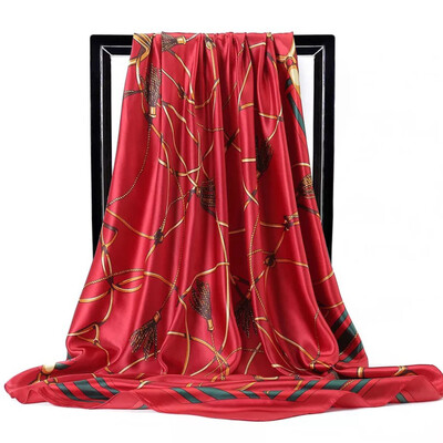 Şaluri populare Europa şi America Bandane de modă Nouă imprimare Cremă solară 90X90CM Batista Four Seasons Esarfe de mătase pătrate de lux