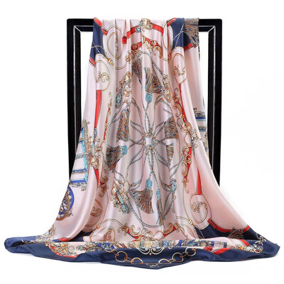 Şaluri populare Europa şi America Bandane de modă Nouă imprimare Cremă solară 90X90CM Batista Four Seasons Esarfe de mătase pătrate de lux