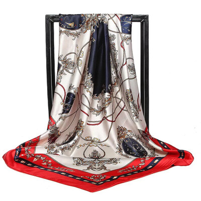 Şaluri populare Europa şi America Bandane de modă Nouă imprimare Cremă solară 90X90CM Batista Four Seasons Esarfe de mătase pătrate de lux