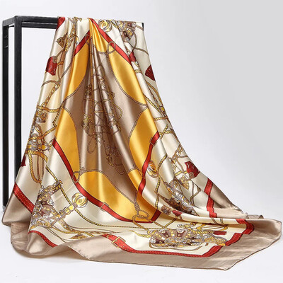 Şaluri populare Europa şi America Bandane de modă Nouă imprimare Cremă solară 90X90CM Batista Four Seasons Esarfe de mătase pătrate de lux