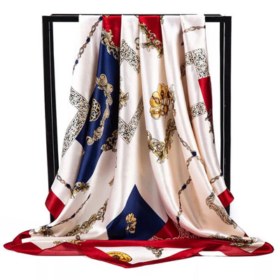 Şaluri populare Europa şi America Bandane de modă Nouă imprimare Cremă solară 90X90CM Batista Four Seasons Esarfe de mătase pătrate de lux