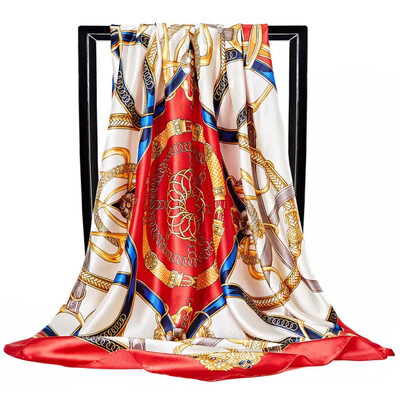 Şaluri populare Europa şi America Bandane de modă Nouă imprimare Cremă solară 90X90CM Batista Four Seasons Esarfe de mătase pătrate de lux