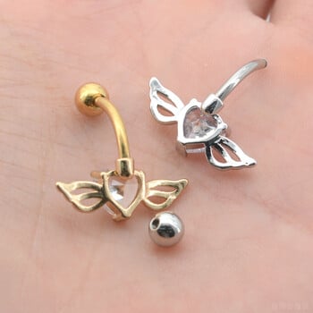 Χρυσό χρώμα Ζιργκόν Flying Heart Belly Button Rings Χειρουργικό ατσάλι με πτερύγιο κοιλιάς Piercing Bar Δαχτυλίδι αφαλού Σκουλαρίκια με καρφιά Γυναικεία κοσμήματα