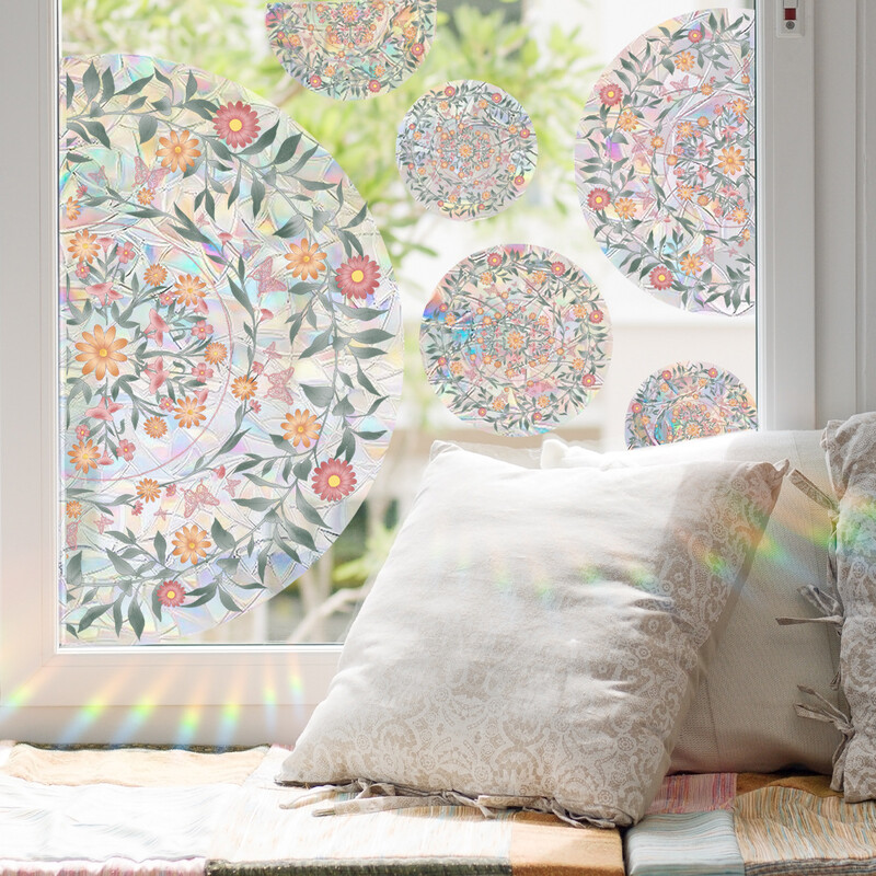 Зелени растителни листа Фолио за прозорци Декоративни лози Стикери за прозорци Стикери за стъкло 3D статично прилепващо фолио за витражи