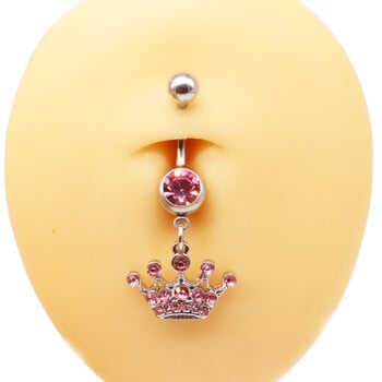 Body Jewelry Pink Diamond Crown δαχτυλίδι αφαλός δαχτυλίδια χειρουργικό ατσάλι Δαχτυλίδια αφαλός Body Piercing Fashion Jewelry