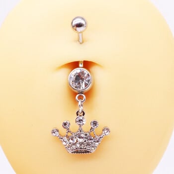 Body Jewelry Pink Diamond Crown δαχτυλίδι αφαλός δαχτυλίδια χειρουργικό ατσάλι Δαχτυλίδια αφαλός Body Piercing Fashion Jewelry