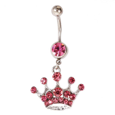 Piercing do tela, módne šperky, ružový diamantový prsteň s korunkou, prstene do pupka z chirurgickej ocele.