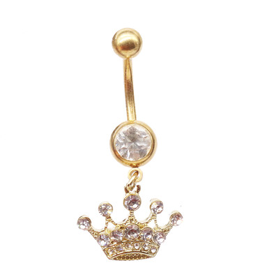 Piercing do tela, módne šperky, ružový diamantový prsteň s korunkou, prstene do pupka z chirurgickej ocele.
