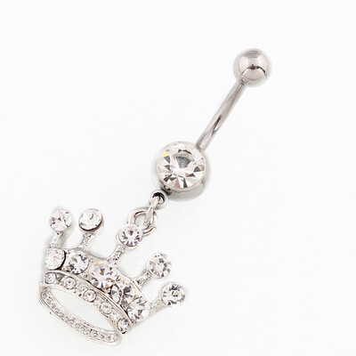 Piercing do tela, módne šperky, ružový diamantový prsteň s korunkou, prstene do pupka z chirurgickej ocele.