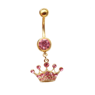 Piercing do tela, módne šperky, ružový diamantový prsteň s korunkou, prstene do pupka z chirurgickej ocele.