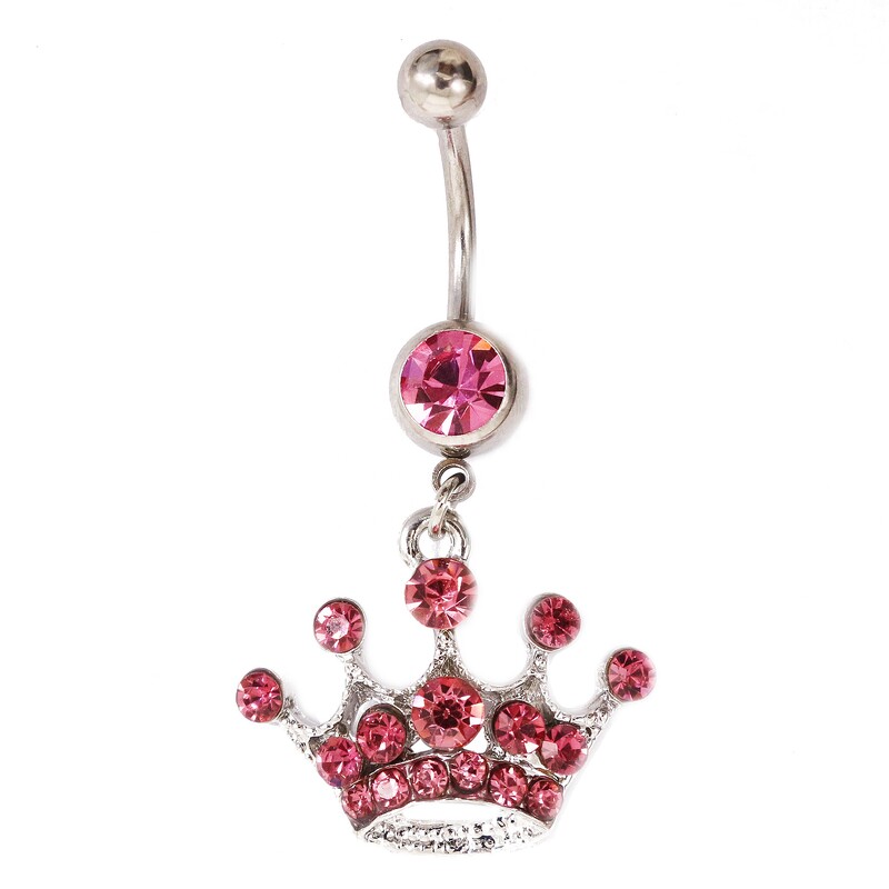 Piercing do tela, módne šperky, ružový diamantový prsteň s korunkou, prstene do pupka z chirurgickej ocele.