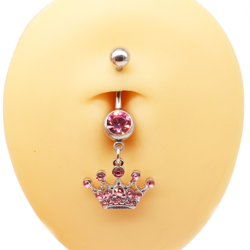 Piercing do tela, módne šperky, ružový diamantový prsteň s korunkou, prstene do pupka z chirurgickej ocele.
