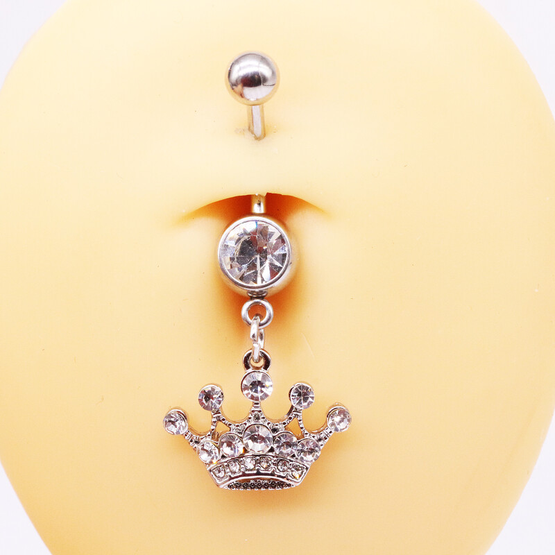 Piercing do tela, módne šperky, ružový diamantový prsteň s korunkou, prstene do pupka z chirurgickej ocele.