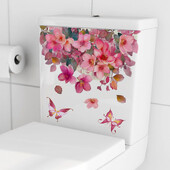 Színes virágok WC matrica WC öntapadó falfestmény matricák fürdőszoba fali matrica zöld növény otthoni dekorációs matricák