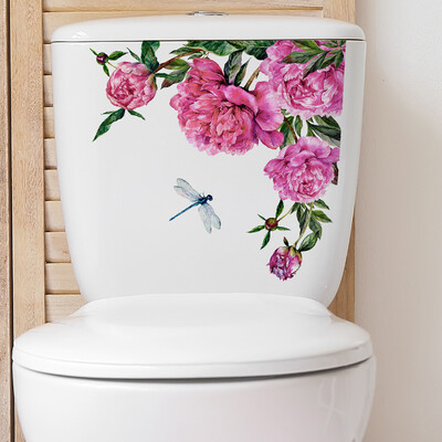 Színes virágok WC matrica WC öntapadó falfestmény matricák fürdőszoba fali matrica zöld növény otthoni dekorációs matricák