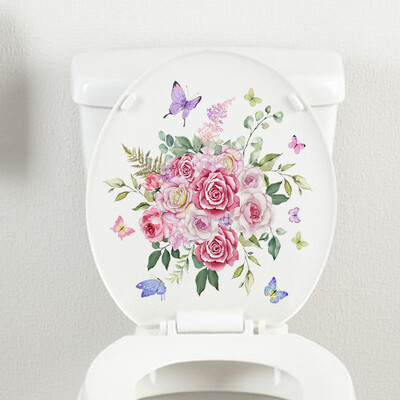 Színes virágok WC matrica WC öntapadó falfestmény matricák fürdőszoba fali matrica zöld növény otthoni dekorációs matricák