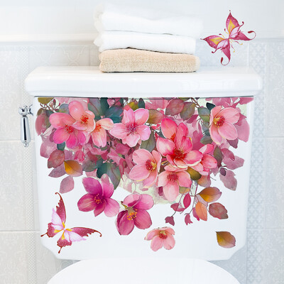 Színes virágok WC matrica WC öntapadó falfestmény matricák fürdőszoba fali matrica zöld növény otthoni dekorációs matricák