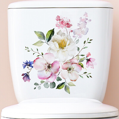 Színes virágok WC matrica WC öntapadó falfestmény matricák fürdőszoba fali matrica zöld növény otthoni dekorációs matricák