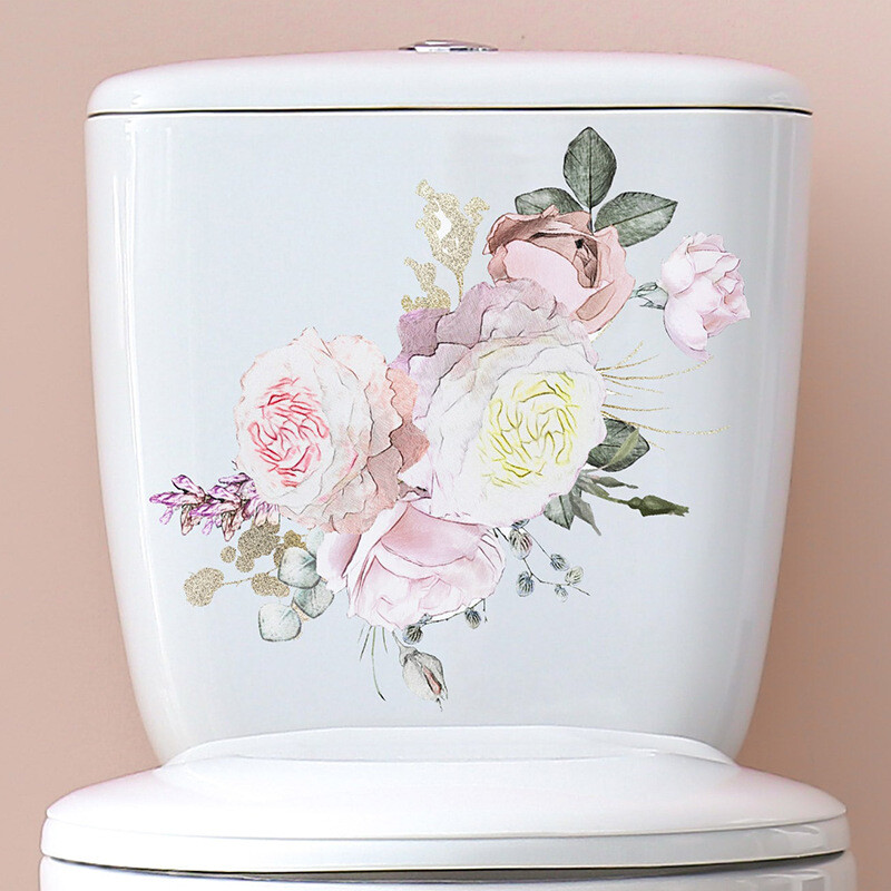 Színes virágok WC matrica WC öntapadó falfestmény matricák fürdőszoba fali matrica zöld növény otthoni dekorációs matricák