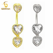 G23Titan zlatne boje srce cirkon prstenje za pupak 6-16 mm zakrivljena šipka od titana srebrni piercing za pupak Ženski seksi nakit za plažu