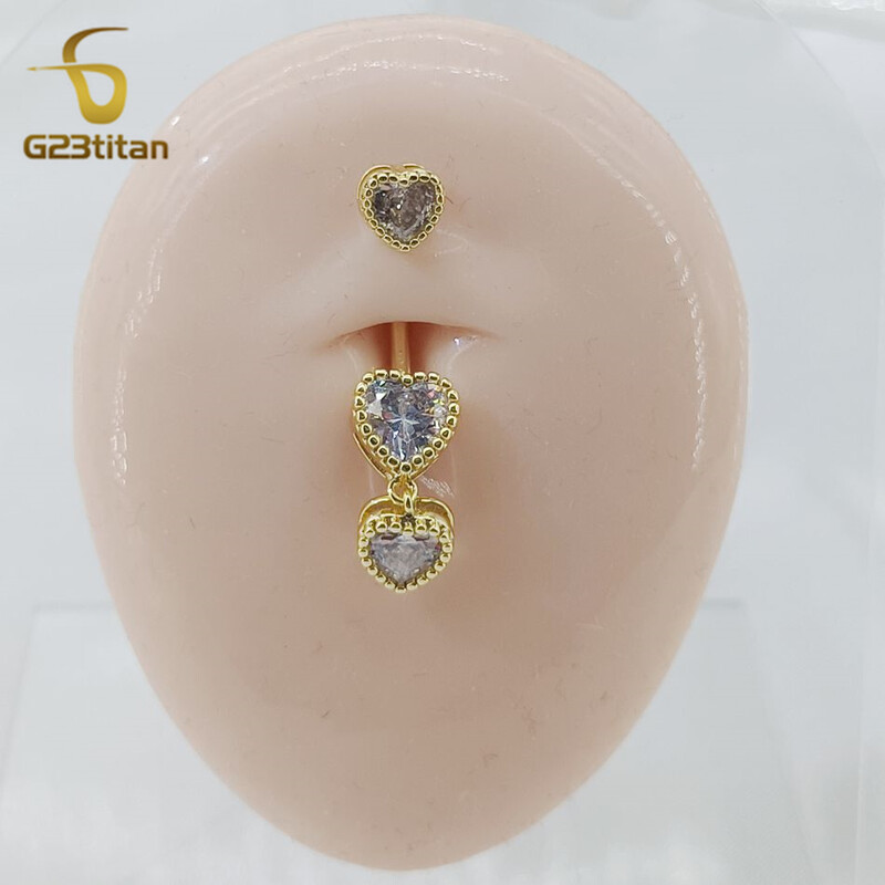 G23Titan zlatne boje srce cirkon prstenje za pupak 6-16 mm zakrivljena šipka od titana srebrni piercing za pupak Ženski seksi nakit za plažu