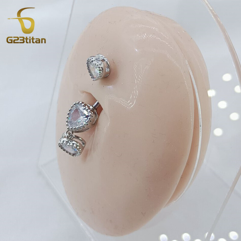G23Titan zlatne boje srce cirkon prstenje za pupak 6-16 mm zakrivljena šipka od titana srebrni piercing za pupak Ženski seksi nakit za plažu