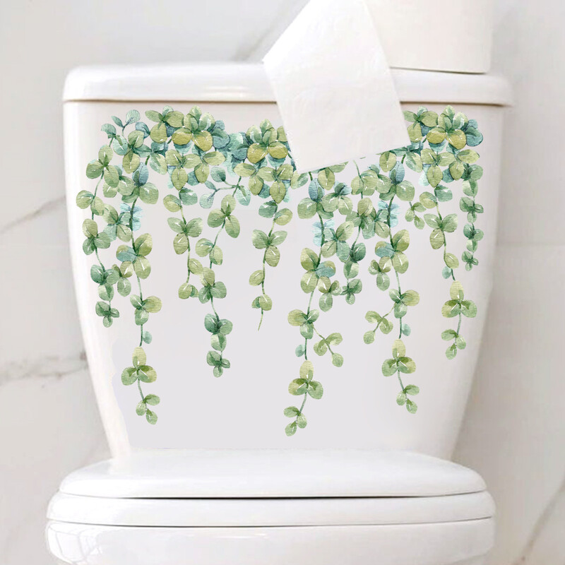 1 db zöld növényi levelek WC matrica WC öntapadó festmények eltávolítható fürdőszoba matrica dekoratív szoba dekor falmatricák