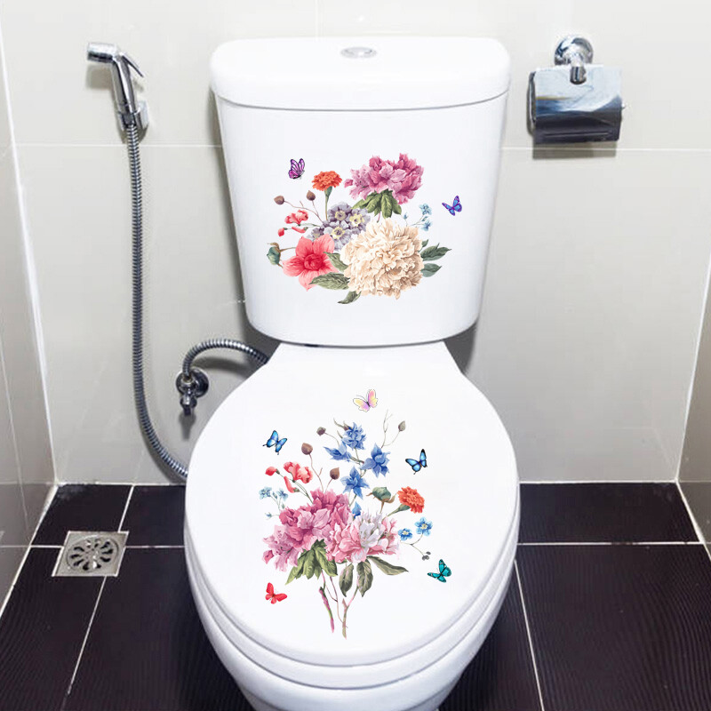 M484 Culoare Fluture Bujor Floare Autocolant Toaletă Baie Capac Toaletă Autocolante de perete WC pentru decorarea casei