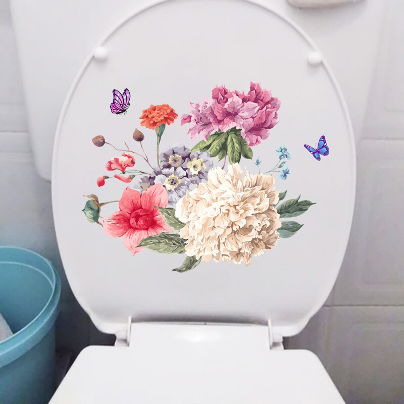 M484 Culoare Fluture Bujor Floare Autocolant Toaletă Baie Capac Toaletă Autocolante de perete WC pentru decorarea casei