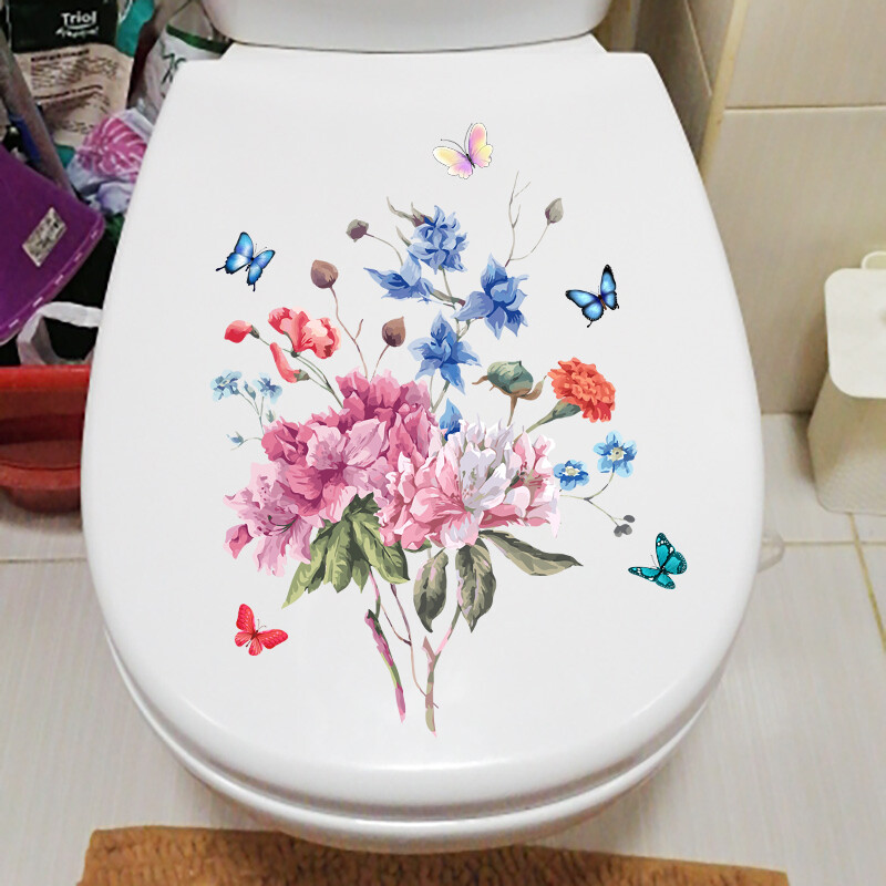 M484 Culoare Fluture Bujor Floare Autocolant Toaletă Baie Capac Toaletă Autocolante de perete WC pentru decorarea casei