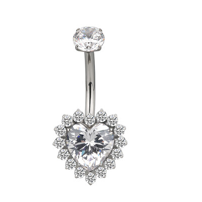 Piercing do pupka v tvare srdca s titánovým vzorom G23, zirkónový piercing do pupka so závitom na vrchu.