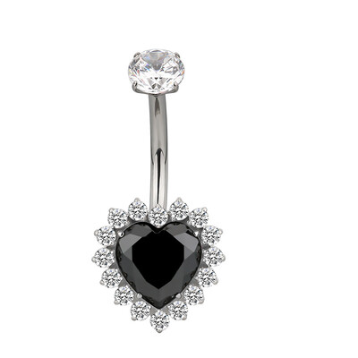 Piercing do pupka v tvare srdca s titánovým vzorom G23, zirkónový piercing do pupka so závitom na vrchu.
