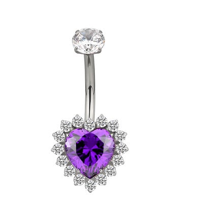 Piercing do pupka v tvare srdca s titánovým vzorom G23, zirkónový piercing do pupka so závitom na vrchu.